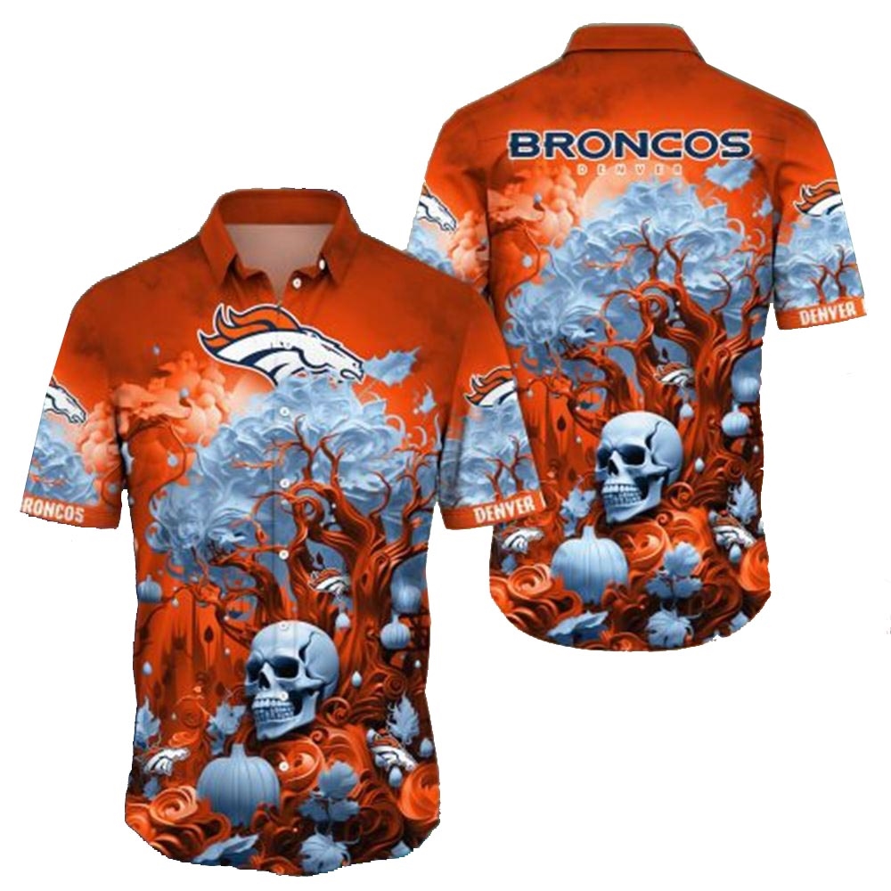 Denver Broncos Skull Pumpkin Halloween Hawaiian Shirt