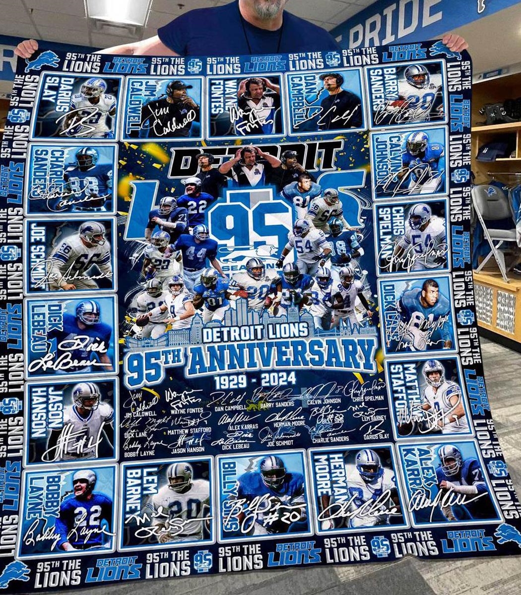 Detroit Lions 95th Anniversary 1929-2024 Quilt Fleece Blanket