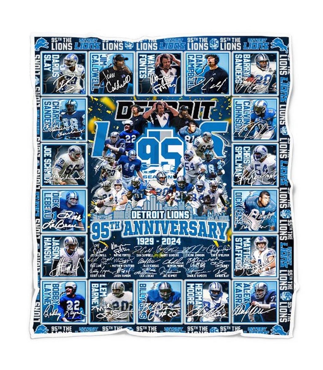 Detroit Lions 95th Anniversary 1929-2024 Quilt Fleece Blanket