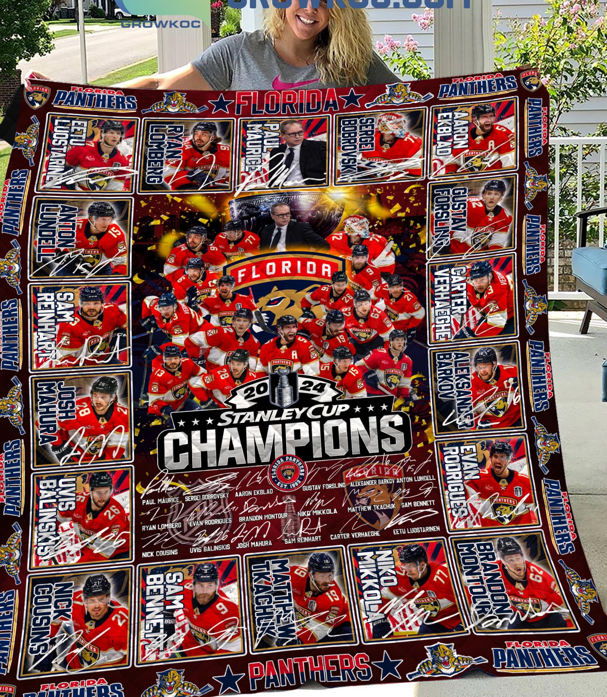 Florida Panthers Stanley Cup Champions 2024 Quilt Fleece Blanket