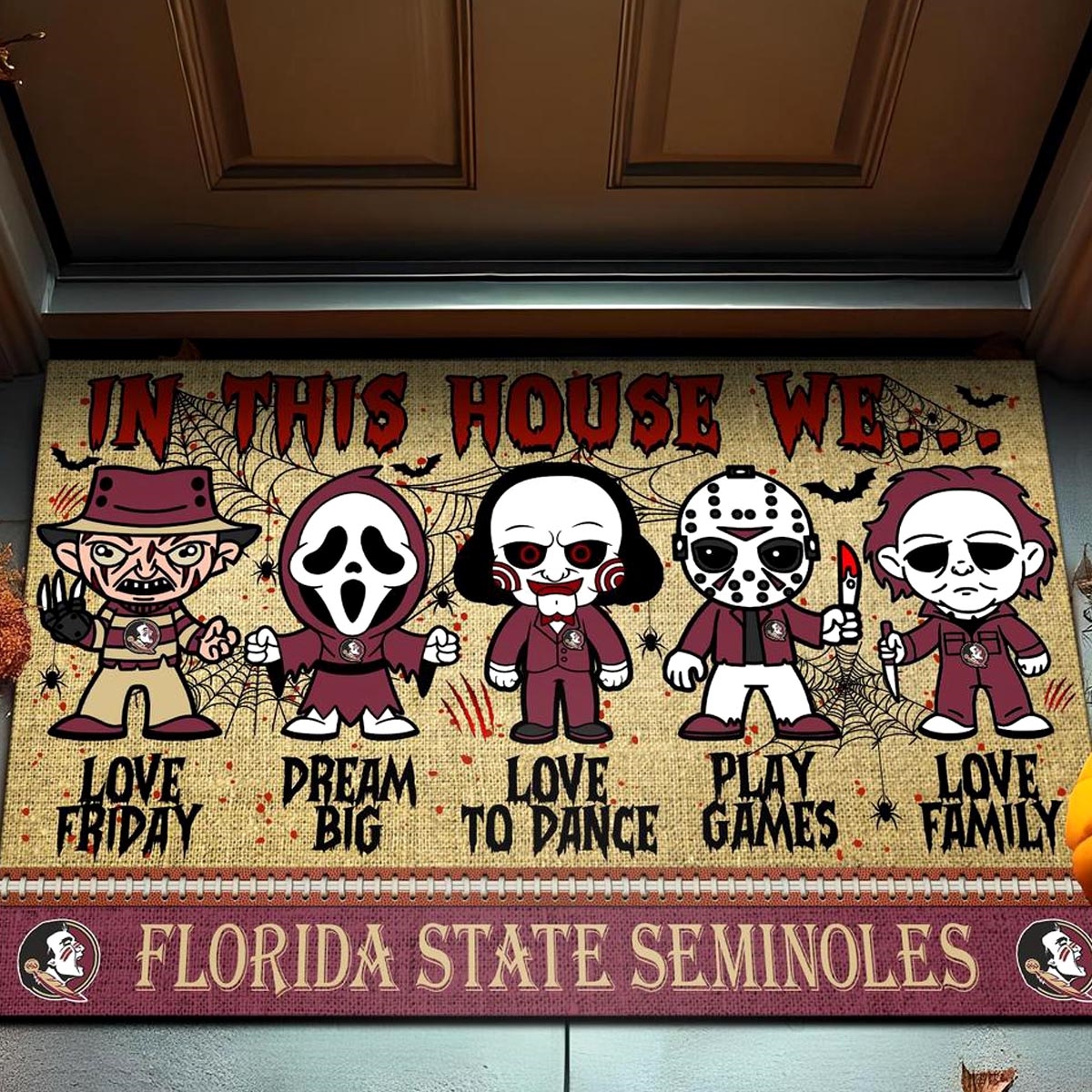 Florida State Seminoles In This House We Love Family Dream Big Halloween Horror Movies Doormat