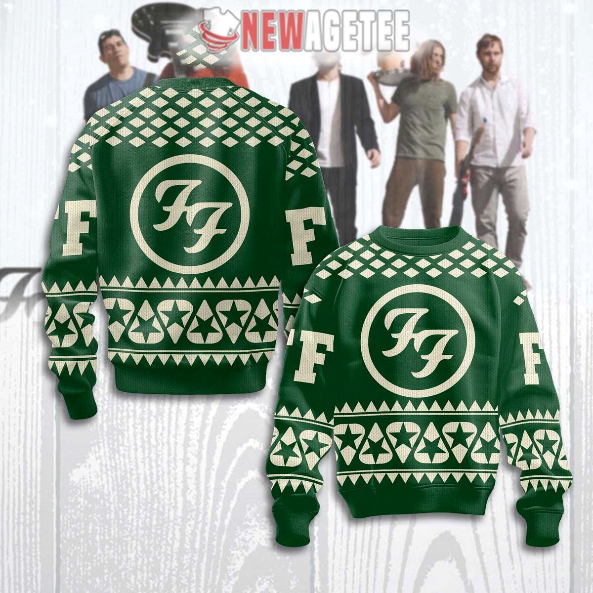 Foo Fighters Green Star Ugly Christmas Sweater