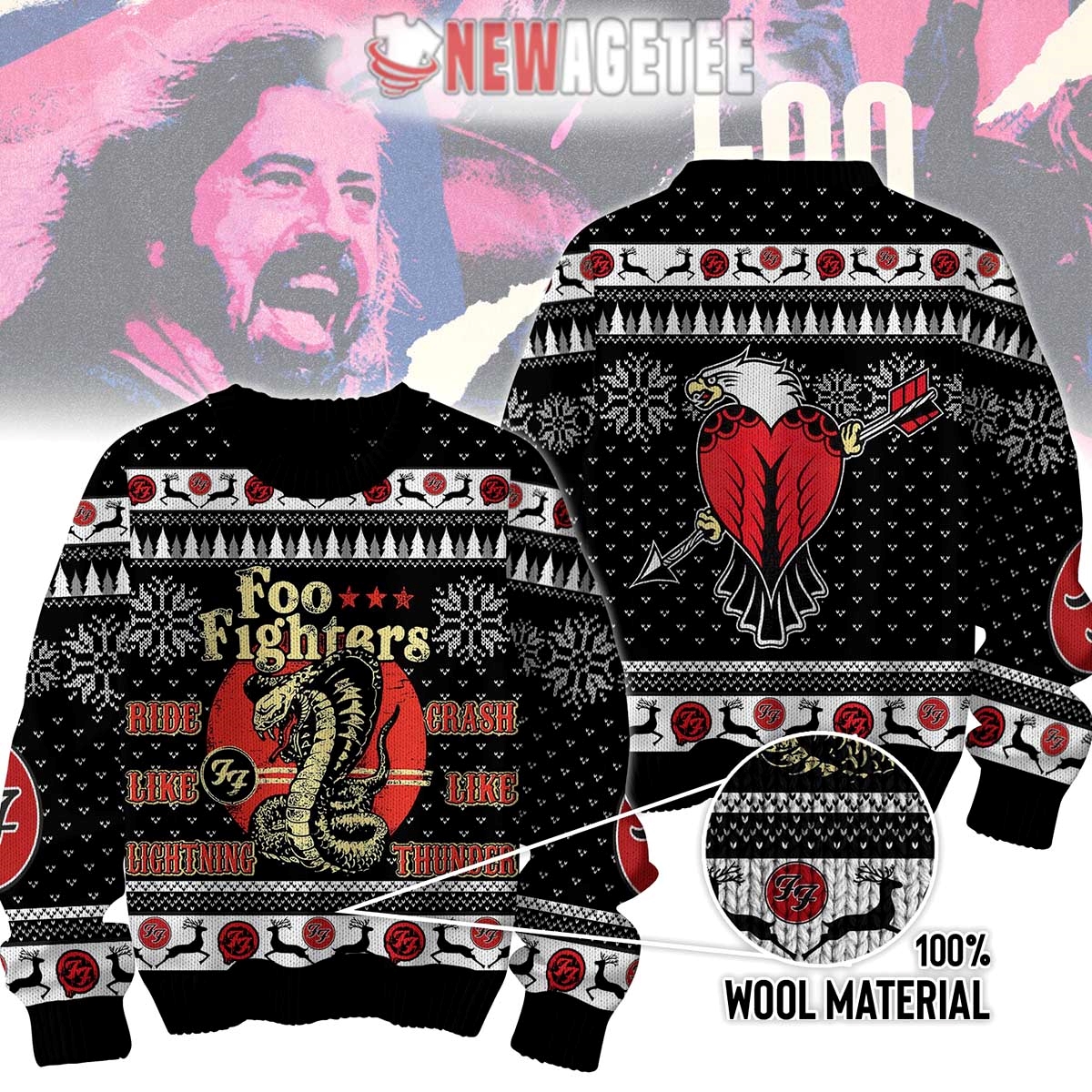 Foo Fighters Ride Like Lighting Crash Like Thunder Ugly Christmas Sweater