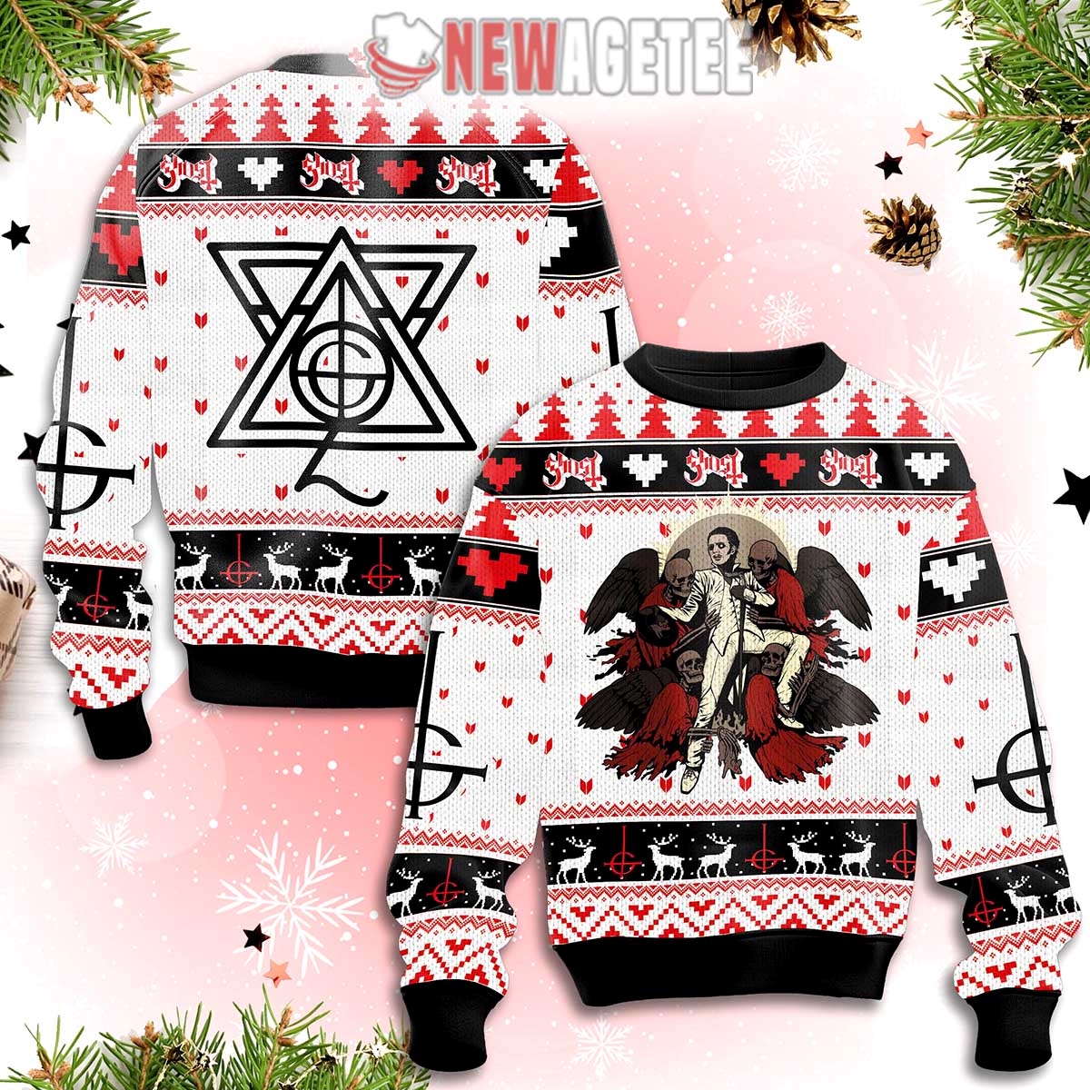 Ghost Rock Band Popestar Ugly Christmas Sweater