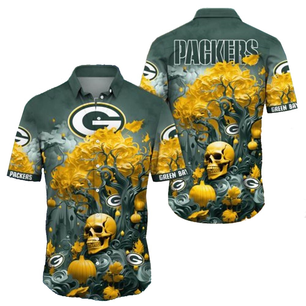 Green Bay Packers Skull Pumpkin Halloween Hawaiian Shirt