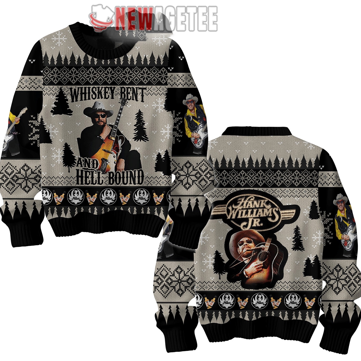 Hank Williams Jr Whiskey Bent And Hell Bound Ugly Christmas Sweater
