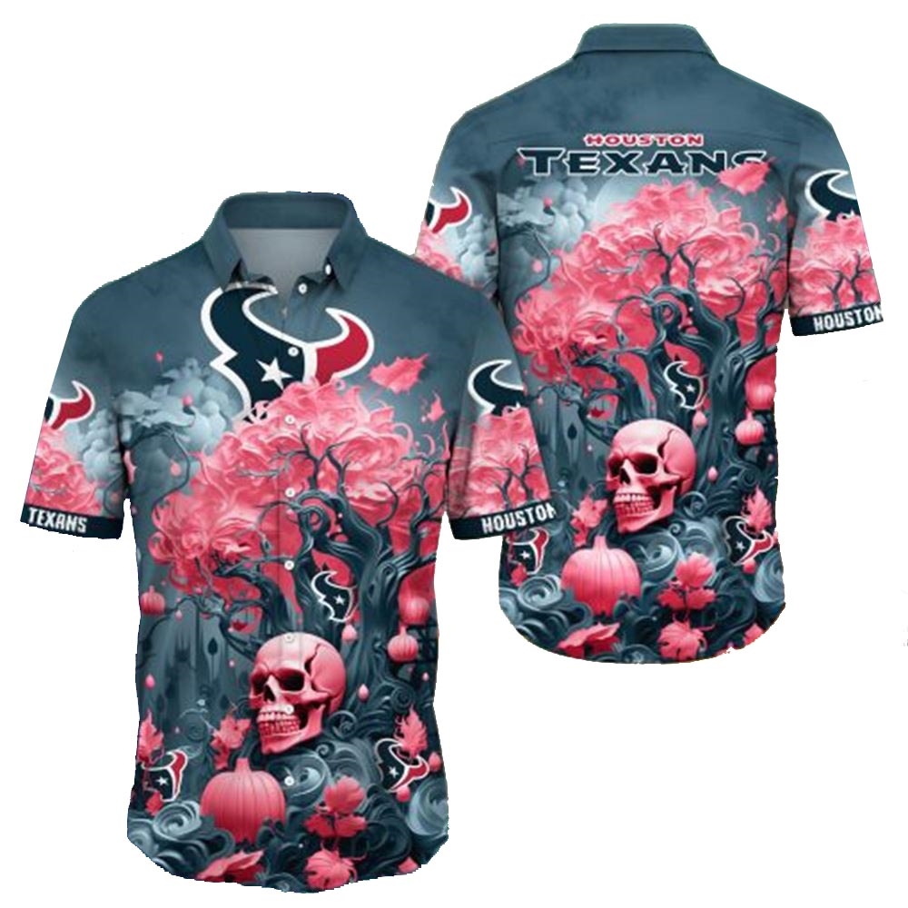 Houston Texans Skull Pumpkin Halloween Hawaiian Shirt