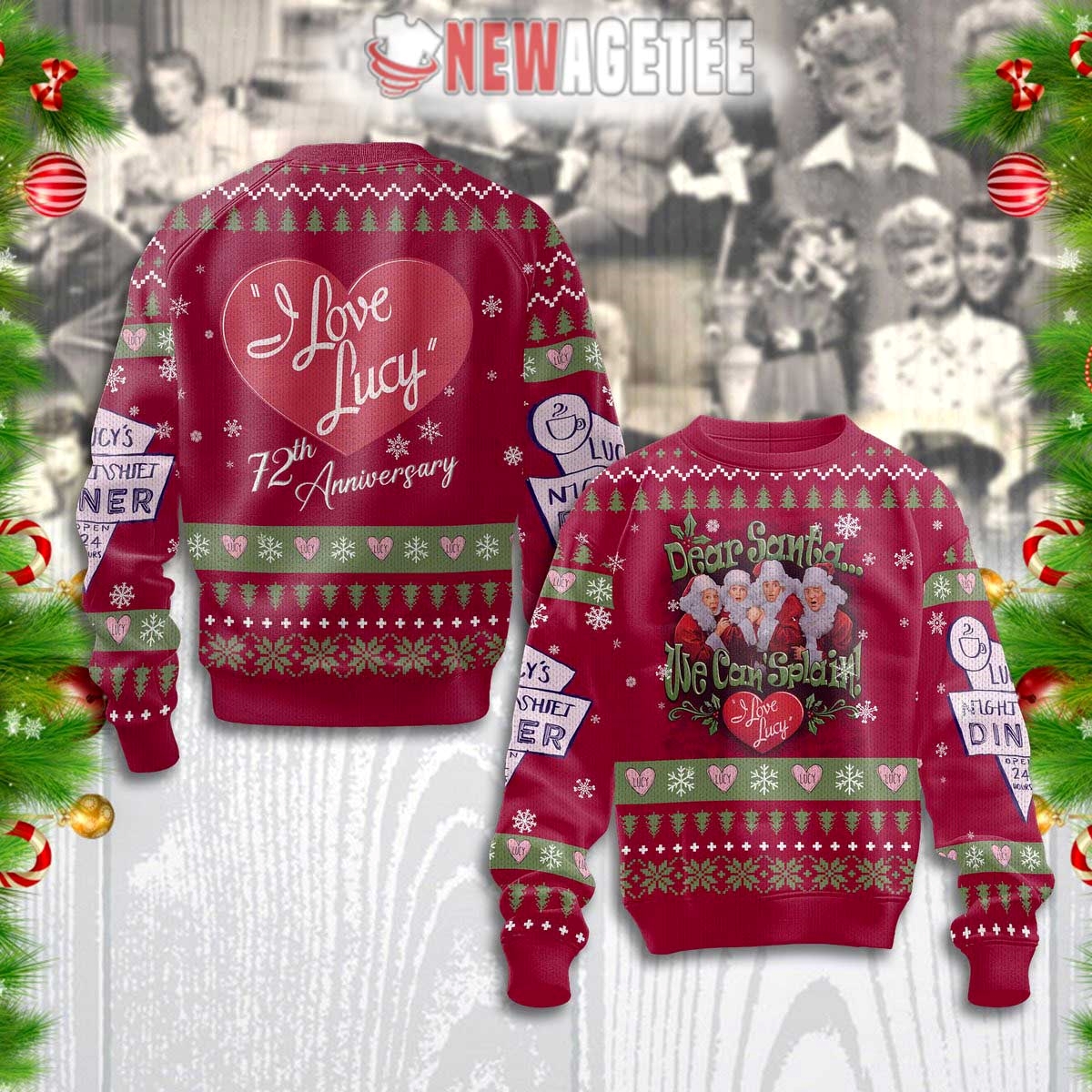 I Love Lucy 72th Anniversary Ugly Christmas Sweater