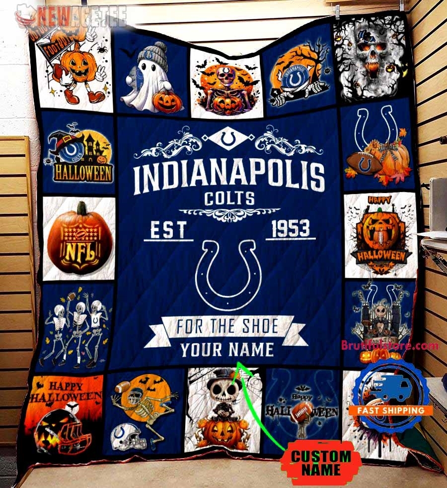 Indianapolis Colts Football Skeleton Pumpkin Skull Halloween Quilt Fleece Blanket Indianapolis Colts Football Skeleton Pumpkin Skull Halloween Quilt Fleece Blanket