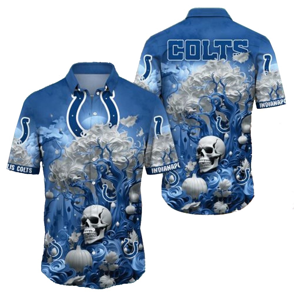 Indianapolis Colts Skull Pumpkin Halloween Hawaiian Shirt
