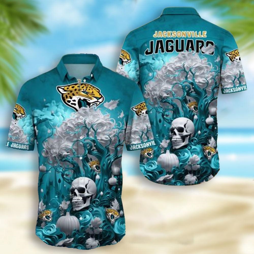 Jacksonville Jaguars Skull Pumpkin Halloween Hawaiian Shirt Jacksonville Jaguars Skull Pumpkin Halloween Hawaiian Shirt