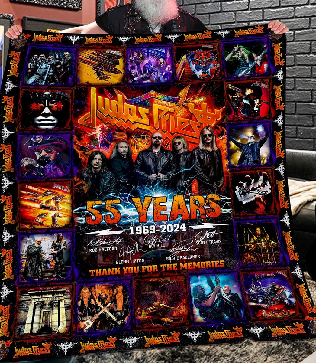 Judas Priest 55 Years 1969 2024 Memories Quilt Fleece Blanket Judas Priest 55 Years 1969 2024 Memories Quilt Fleece Blanket