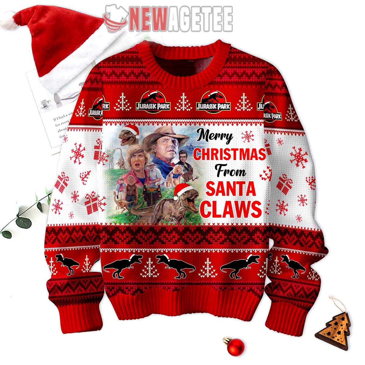 Jurassic Park Merry Christmas From Santa Claws Ugly Christmas Sweater