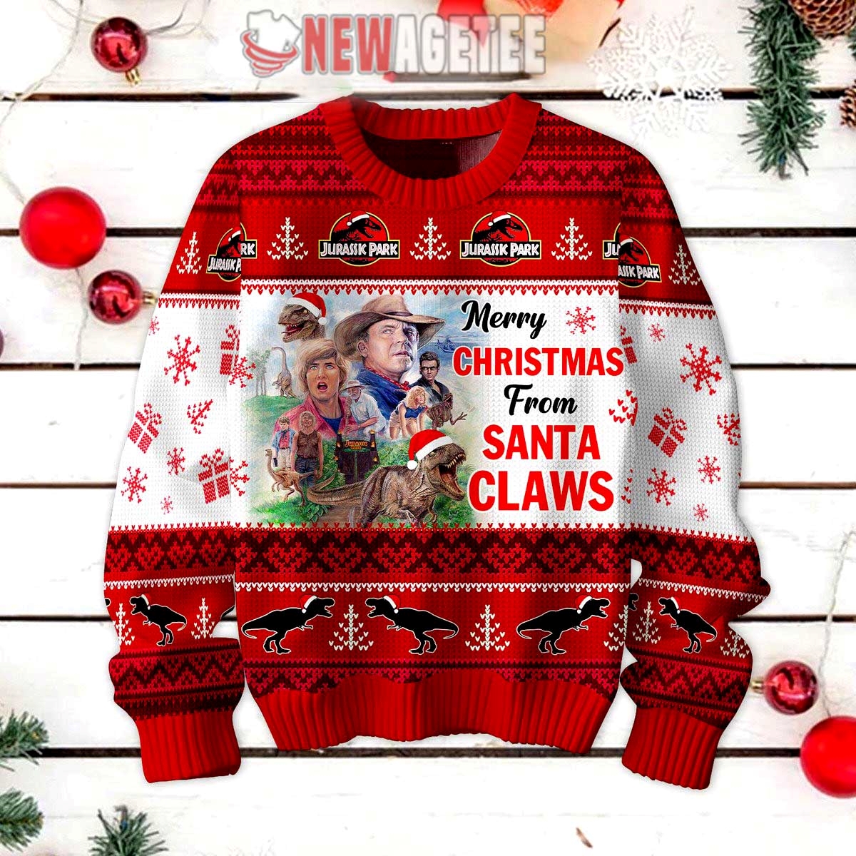 Jurassic Park Merry Christmas From Santa Claws Ugly Christmas Sweater