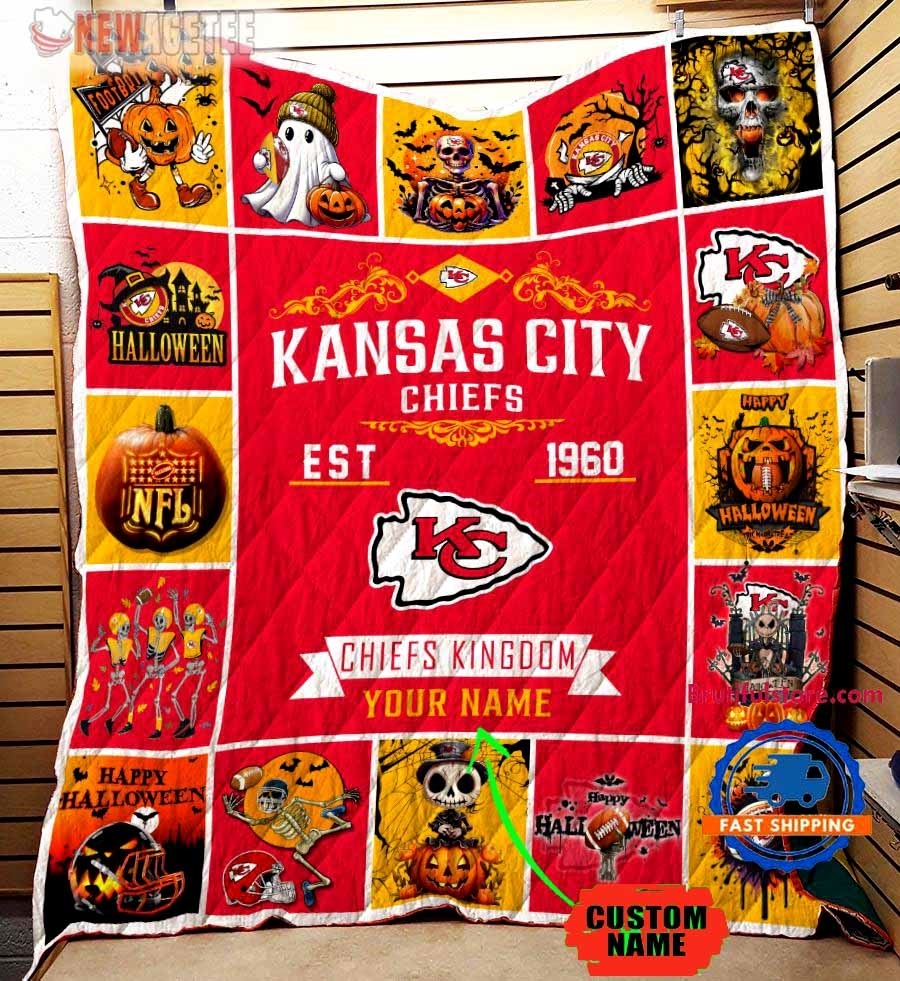 Kansas City Chiefs Football Skeleton Pumpkin Skull Halloween Quilt Fleece Blanket Kansas City Chiefs Football Skeleton Pumpkin Skull Halloween Quilt Fleece Blanket