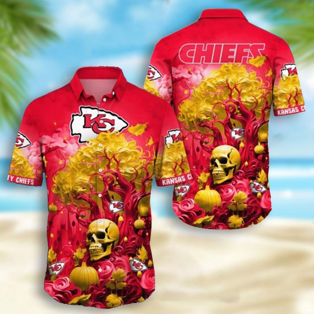 Kansas City Chiefs Skull Pumpkin Halloween Hawaiian Shirt