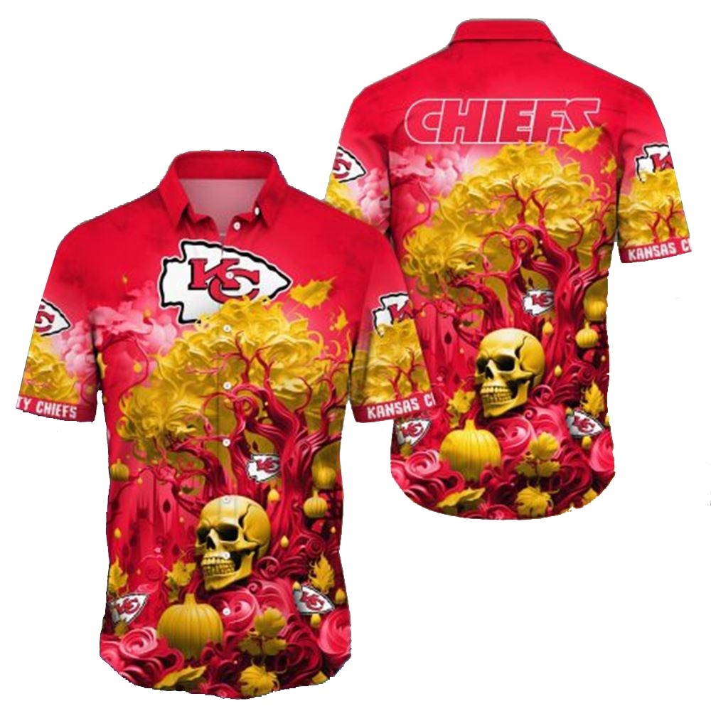 Kansas City Chiefs Skull Pumpkin Halloween Hawaiian Shirt