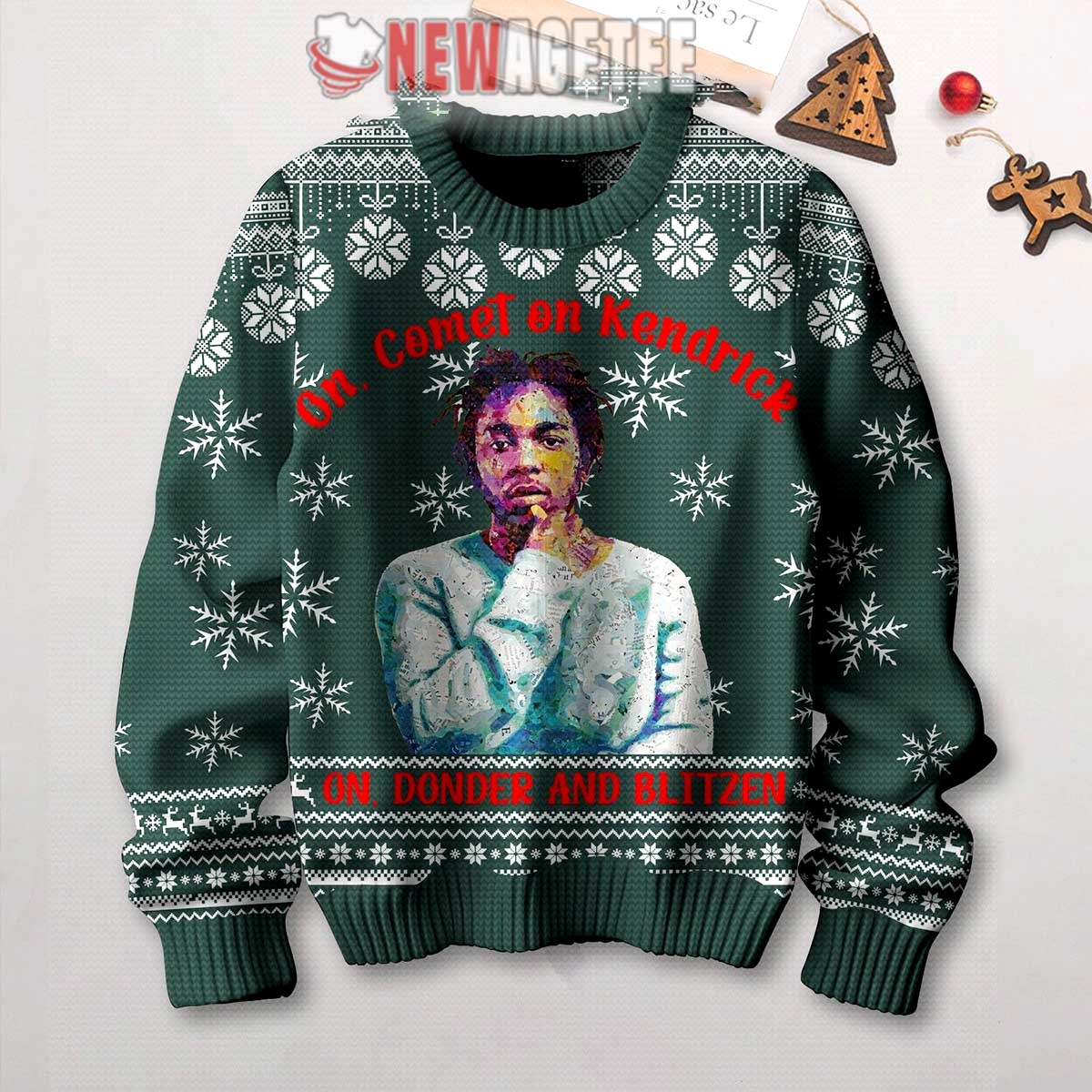 Kendrick Lamar On Donder And Blitzen Ugly Christmas Sweater