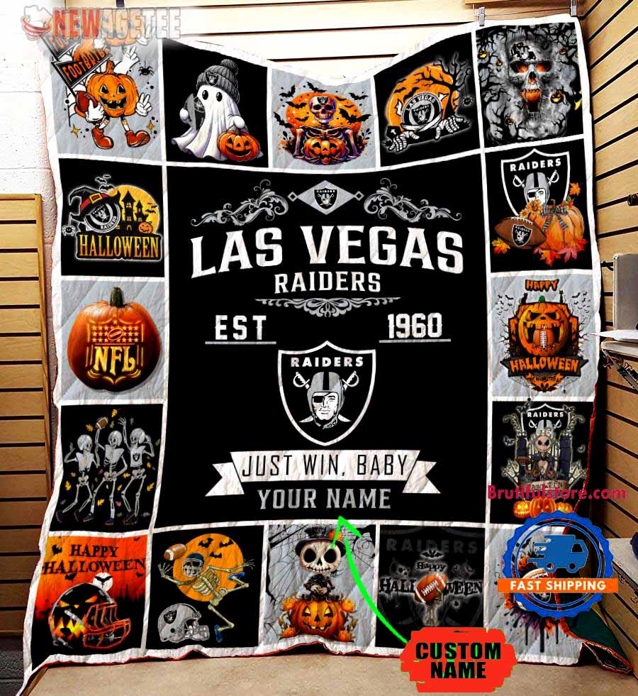 Las Vegas Raiders Football Skeleton Pumpkin Skull Halloween Quilt Fleece Blanket Las Vegas Raiders Football Skeleton Pumpkin Skull Halloween Quilt Fleece Blanket
