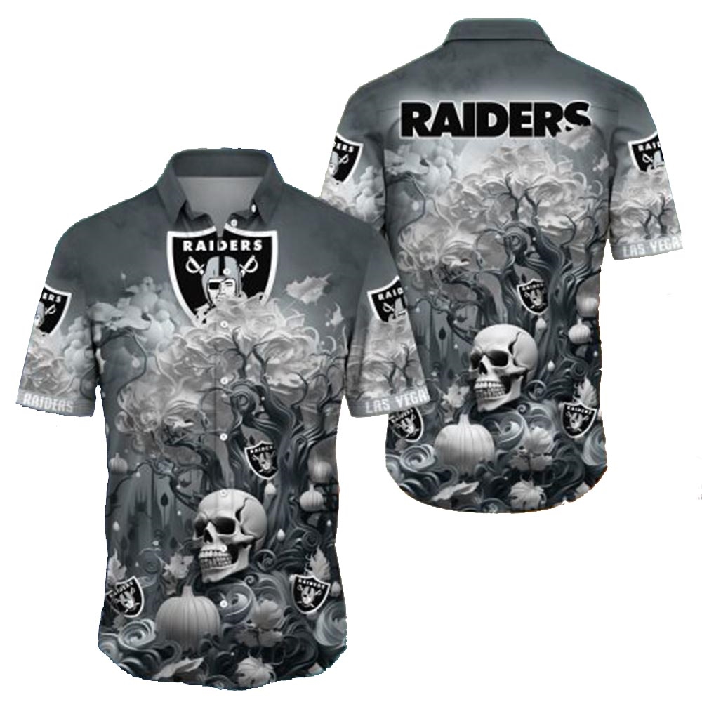 Las Vegas Raiders Skull Pumpkin Halloween Hawaiian Shirt