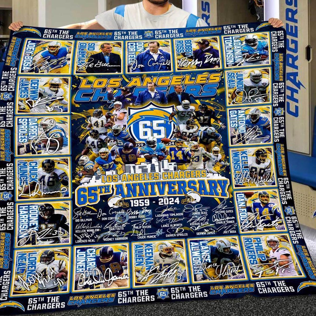 Los Angeles Chargers 65th Anniversary 1959-2024 Quilt Fleece Blanket