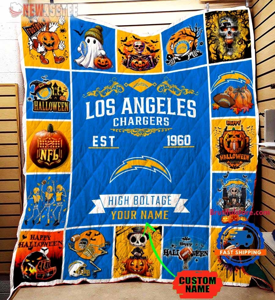 Los Angeles Chargers Football Skeleton Pumpkin Skull Halloween Quilt Fleece Blanket