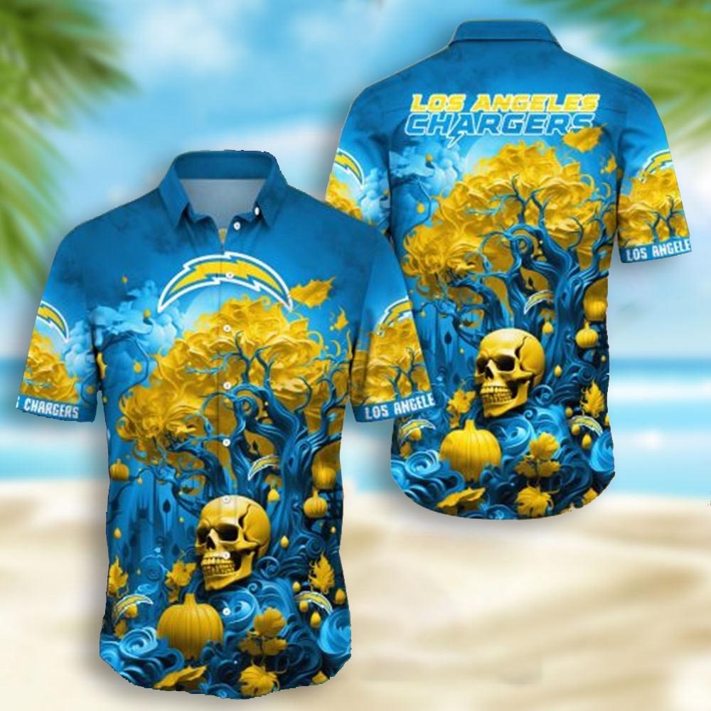 Los Angeles Chargers Skull Pumpkin Halloween Hawaiian Shirt