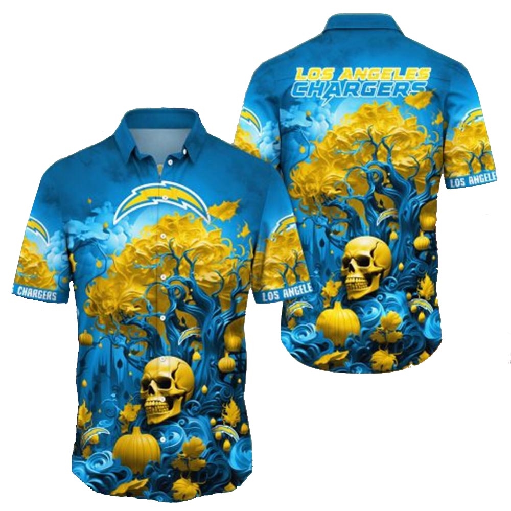 Los Angeles Chargers Skull Pumpkin Halloween Hawaiian Shirt