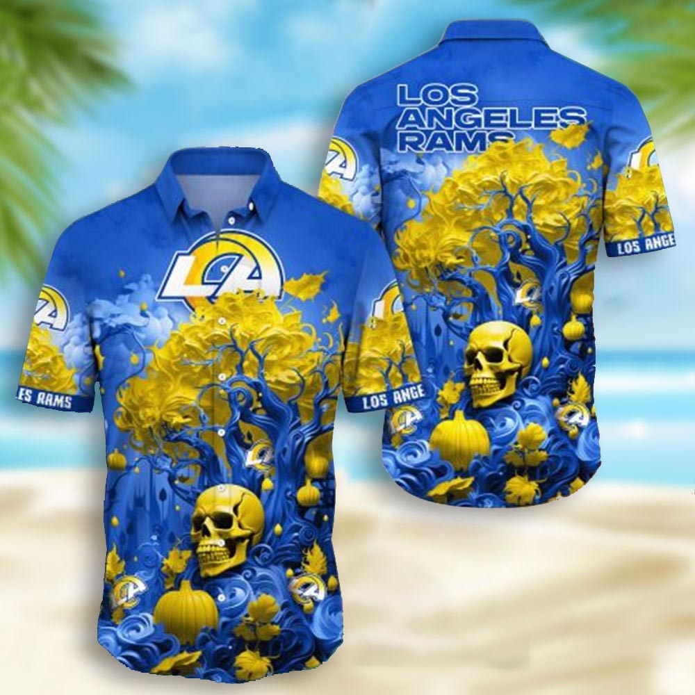 Los Angeles Rams Skull Pumpkin Halloween Hawaiian Shirt