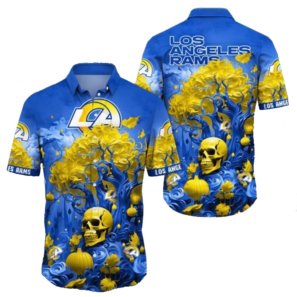 Los Angeles Rams Skull Pumpkin Halloween Hawaiian Shirt