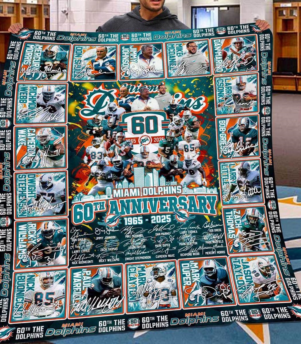 Miami Dolphins 60th Anniversary 1965-2024 Quilt Fleece Blanket