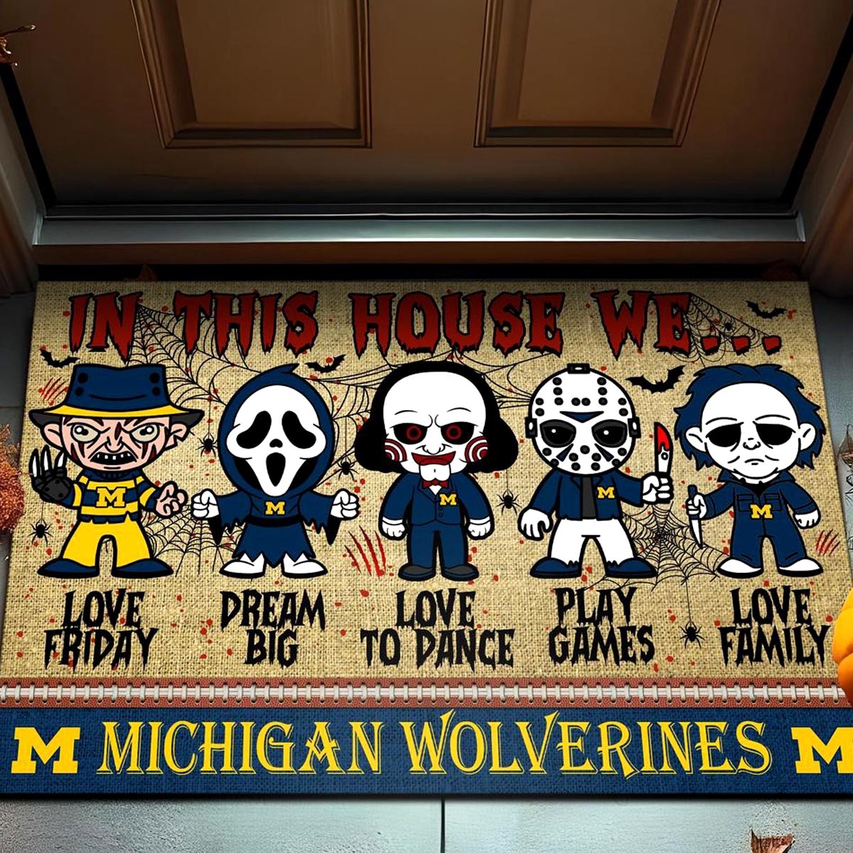 Michigan Wolverines In This House We Love Family Dream Big Halloween Horror Movies Doormat