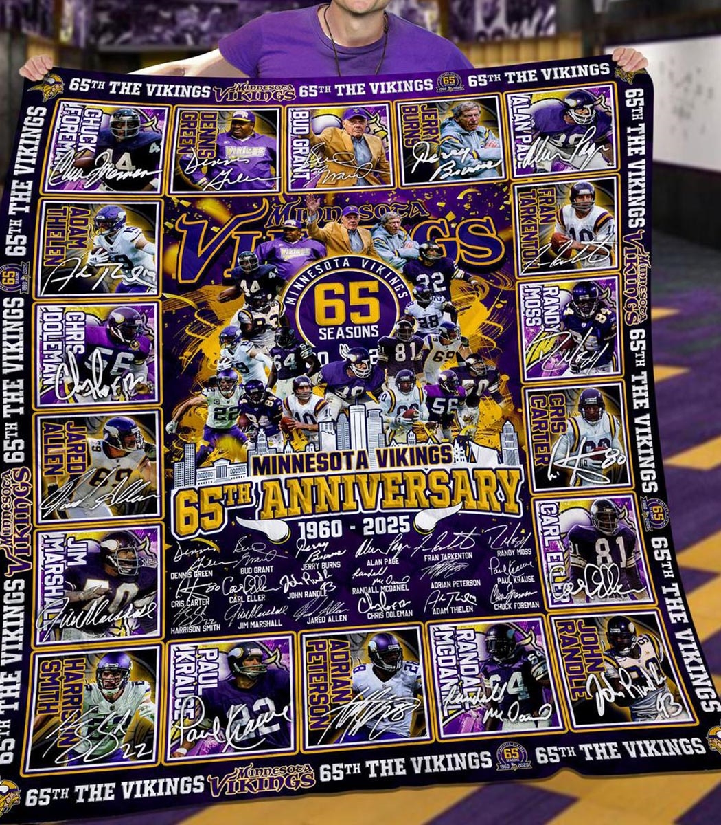 Minnesota Vikings 65 Seasons 65th Anniversary 1960-2025 Quilt Fleece Blanket