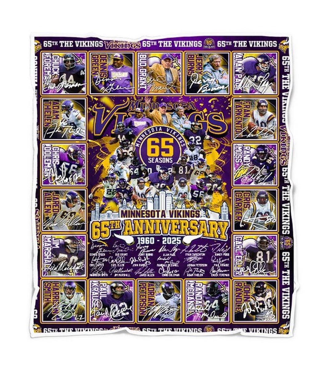 Minnesota Vikings 65 Seasons 65th Anniversary 1960-2025 Quilt Fleece Blanket