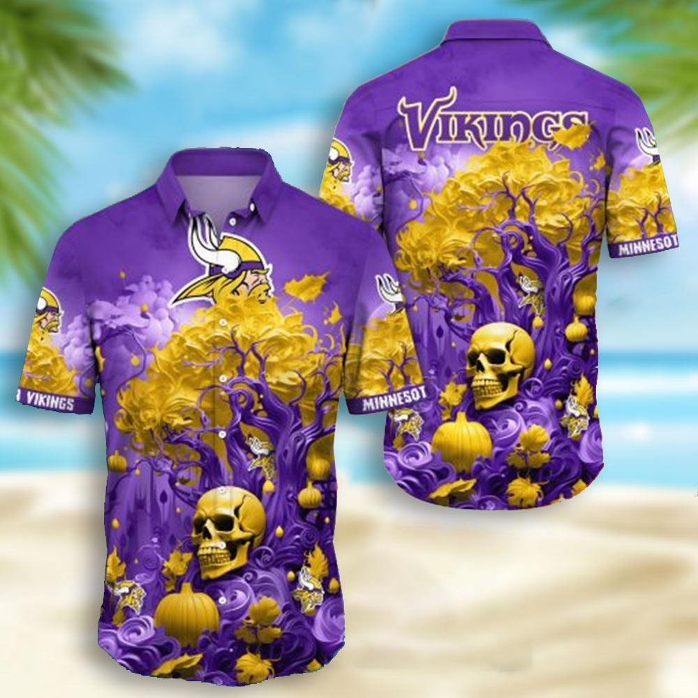 Minnesota Vikings Skull Pumpkin Halloween Hawaiian Shirt