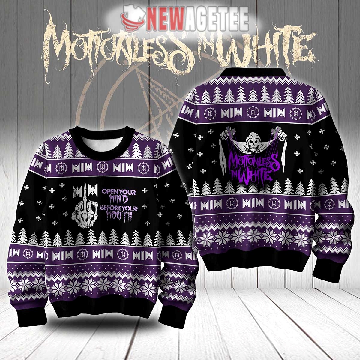 Motionless In White Open Your Mind Ugly Christmas Sweater