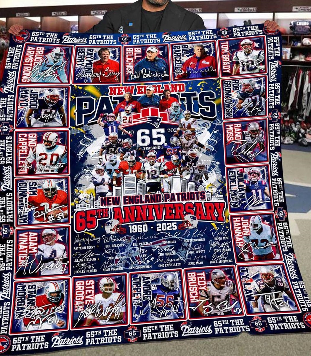 New England Patriots 65 Seasons 65th Anniversary 1960-2025 Quilt Fleece Blanket