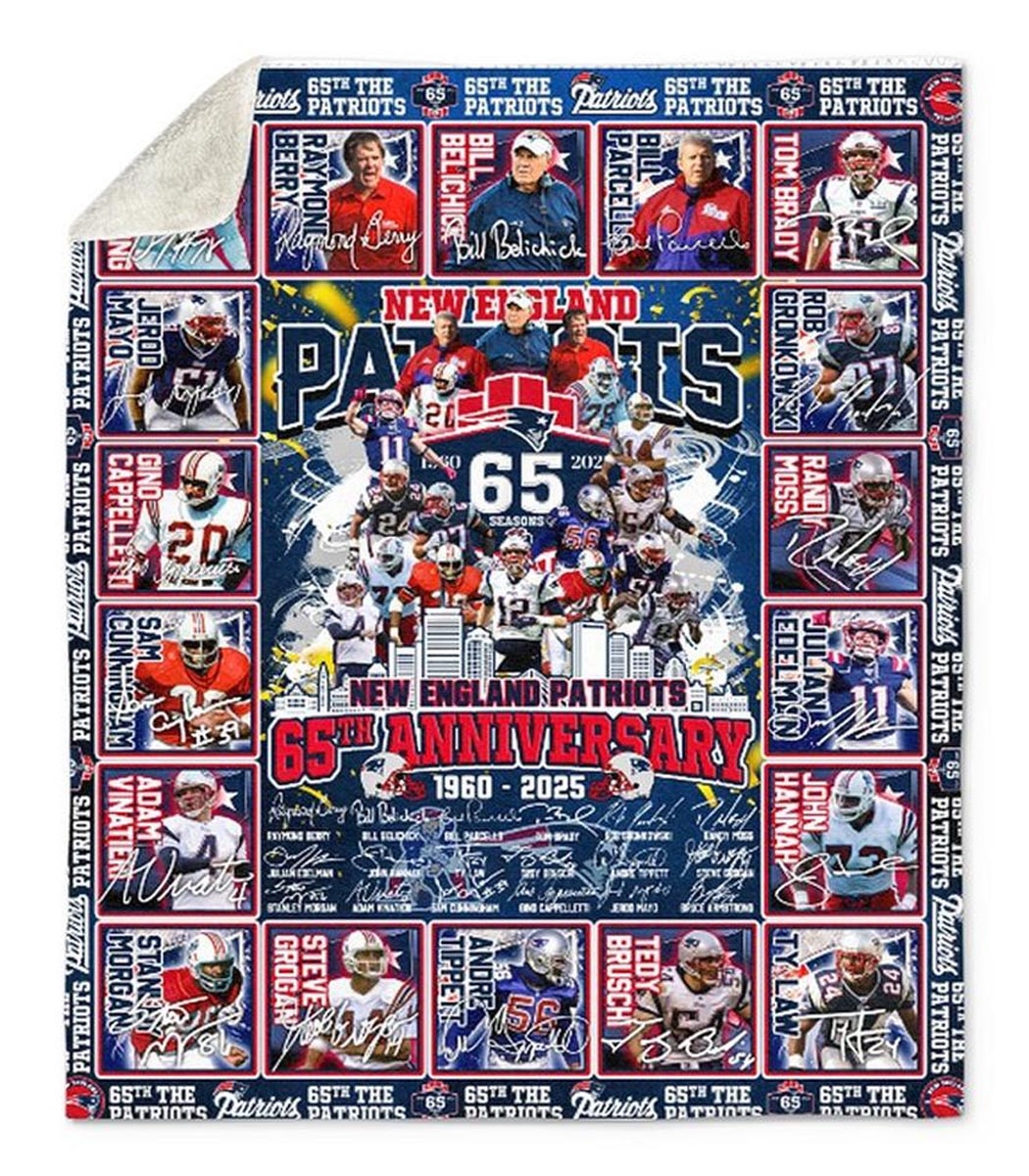 New England Patriots 65 Seasons 65th Anniversary 1960-2025 Quilt Fleece Blanket