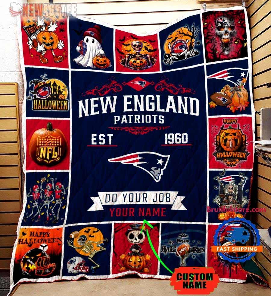 New England Patriots Football Skeleton Pumpkin Skull Halloween Quilt Fleece Blanket