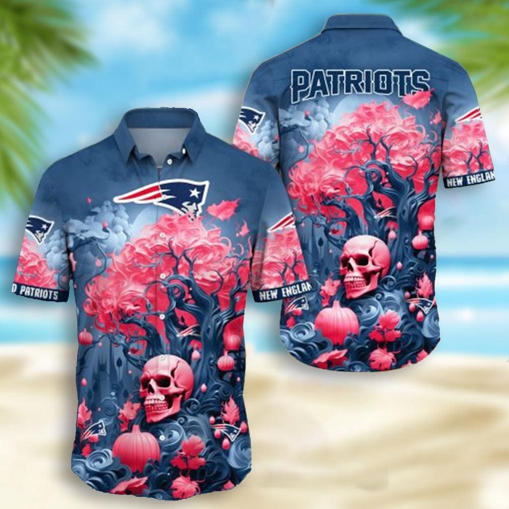 New England Patriots Skull Pumpkin Halloween Hawaiian Shirt
