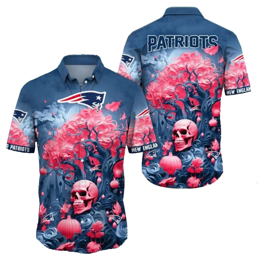 New England Patriots Skull Pumpkin Halloween Hawaiian Shirt