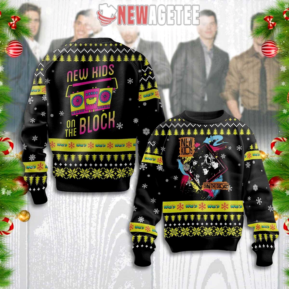 New Kids On The Block Black Yellow Ugly Christmas Sweater