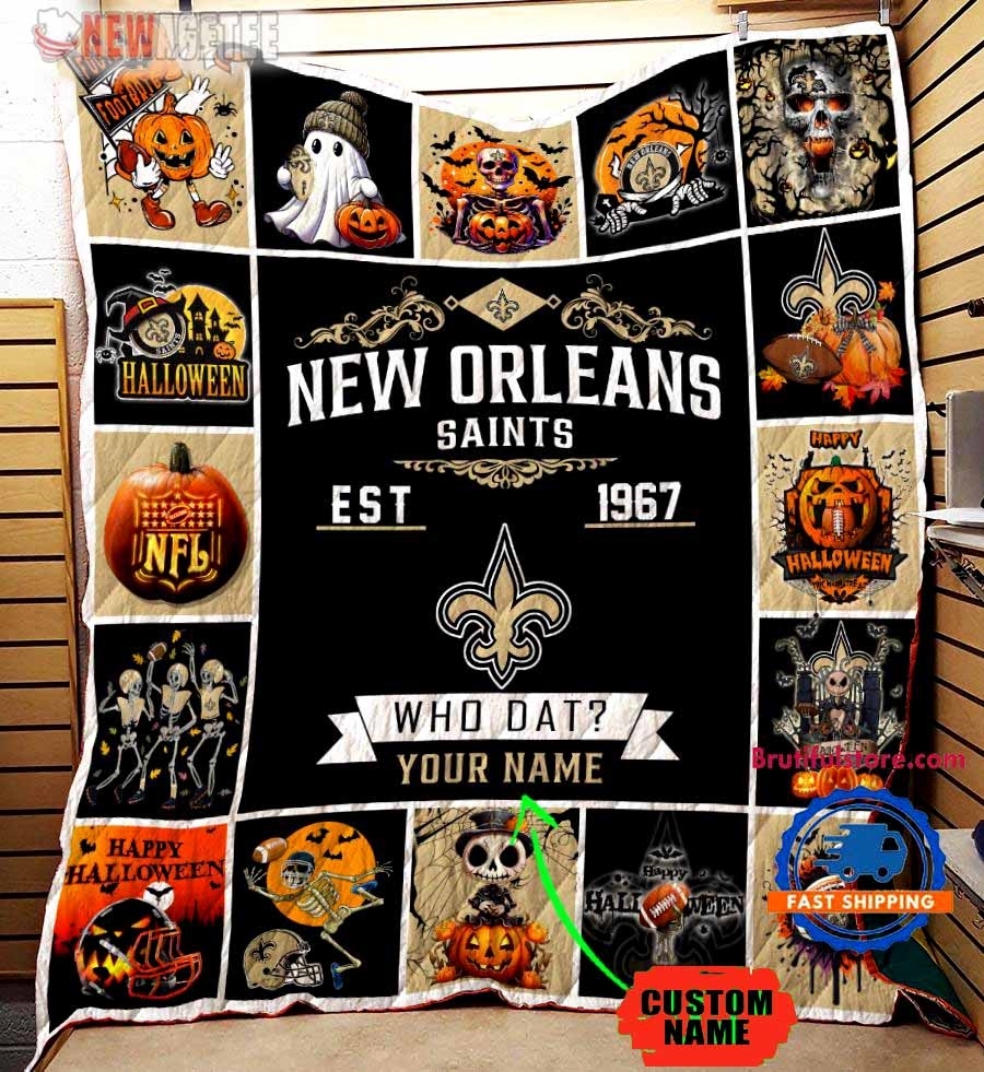 New Orleans Saints Football Skeleton Pumpkin Skull Halloween Quilt Fleece Blanket