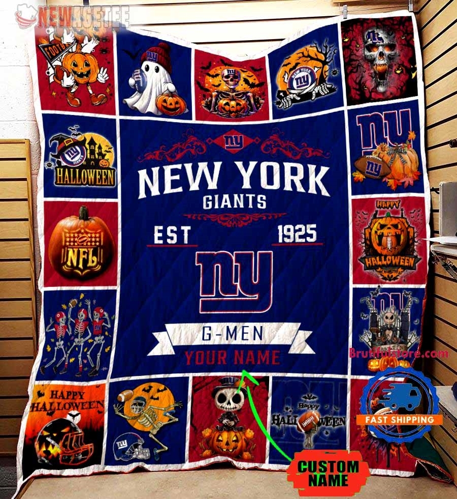 New York Giants Football Skeleton Pumpkin Skull Halloween Quilt Fleece Blanket