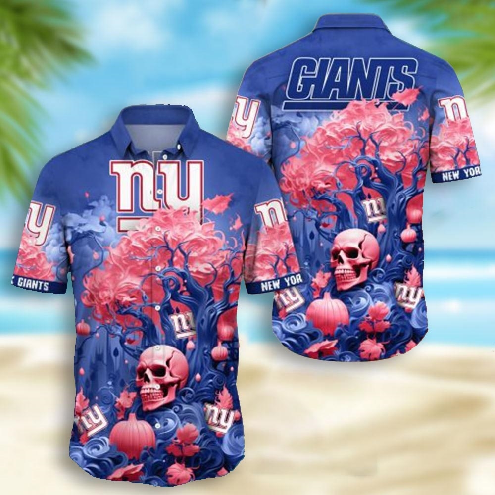 New York Giants Skull Pumpkin Halloween Hawaiian Shirt