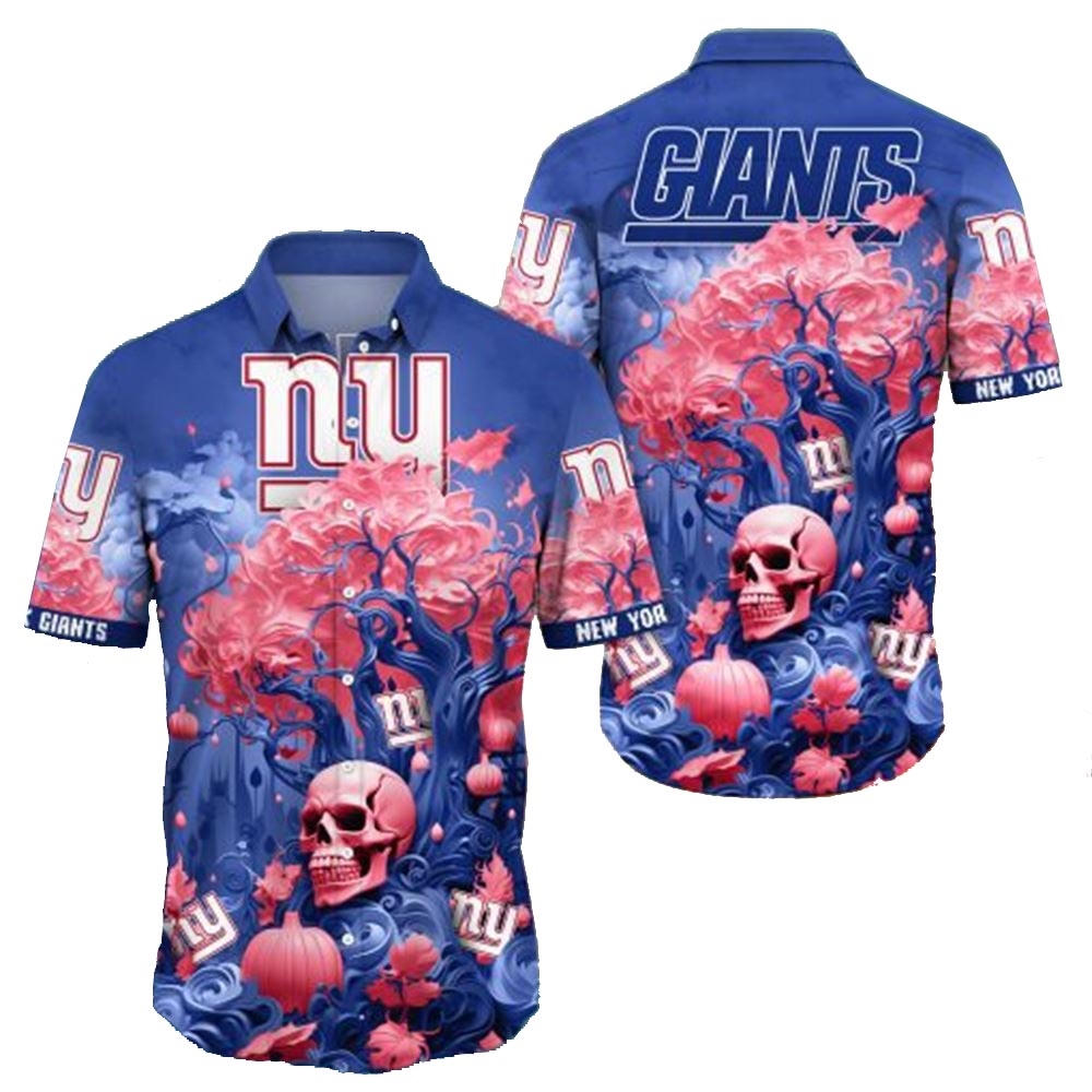 New York Giants Skull Pumpkin Halloween Hawaiian Shirt