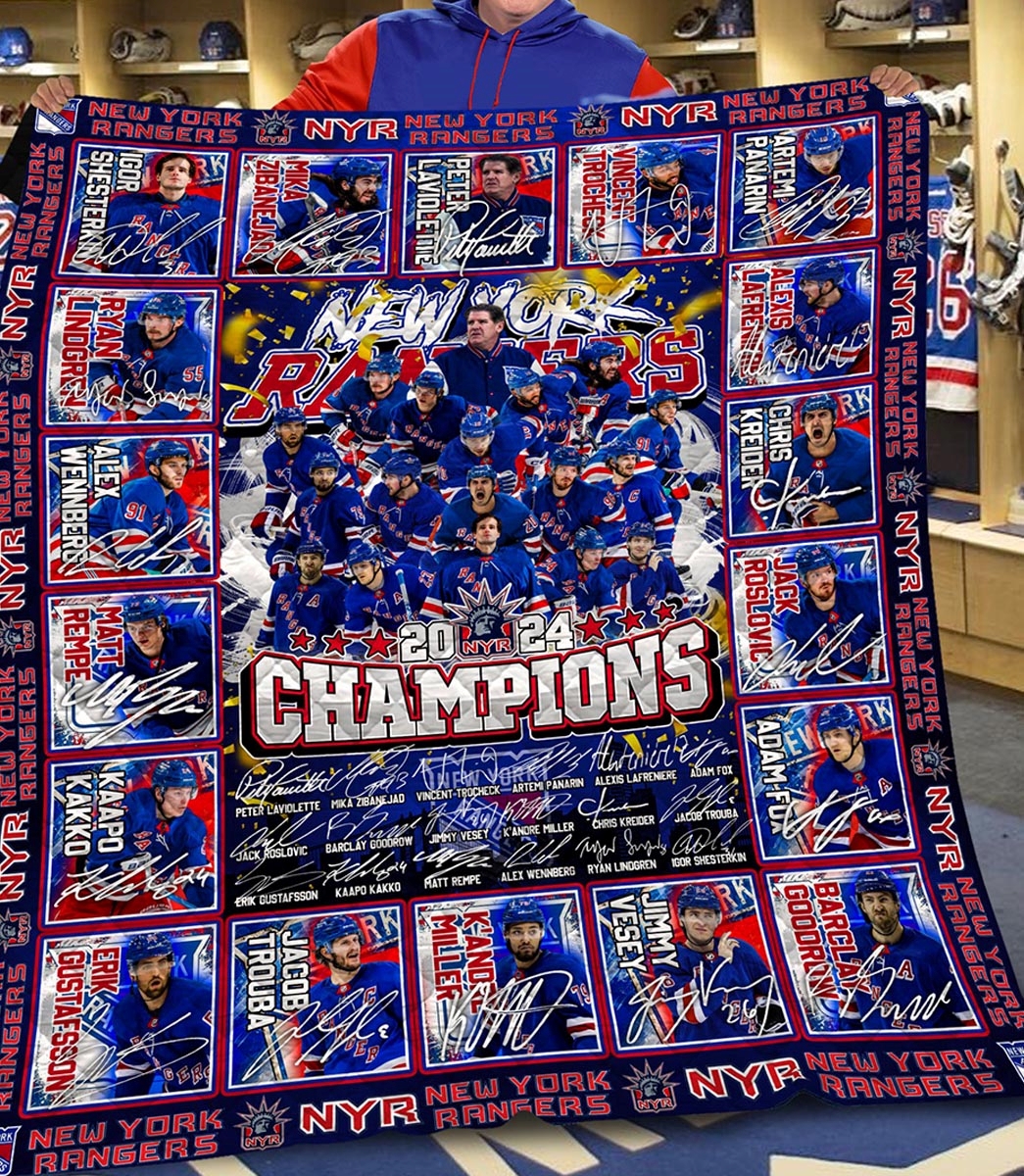 New York Rangers Nhl Legends 2024 Champions Quilt Fleece Blanket