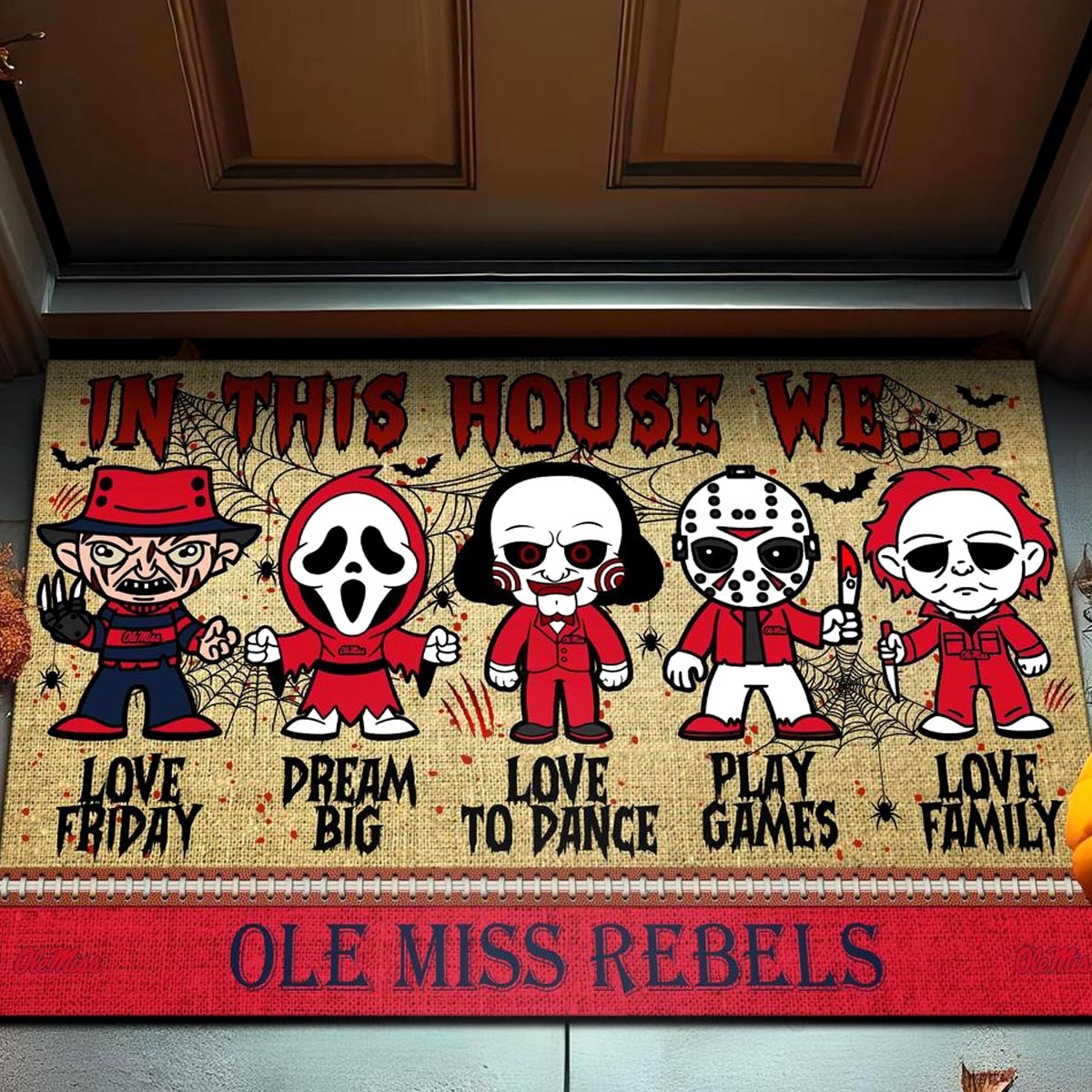Ole Miss Rebels In This House We Love Family Dream Big Halloween Horror Movies Doormat