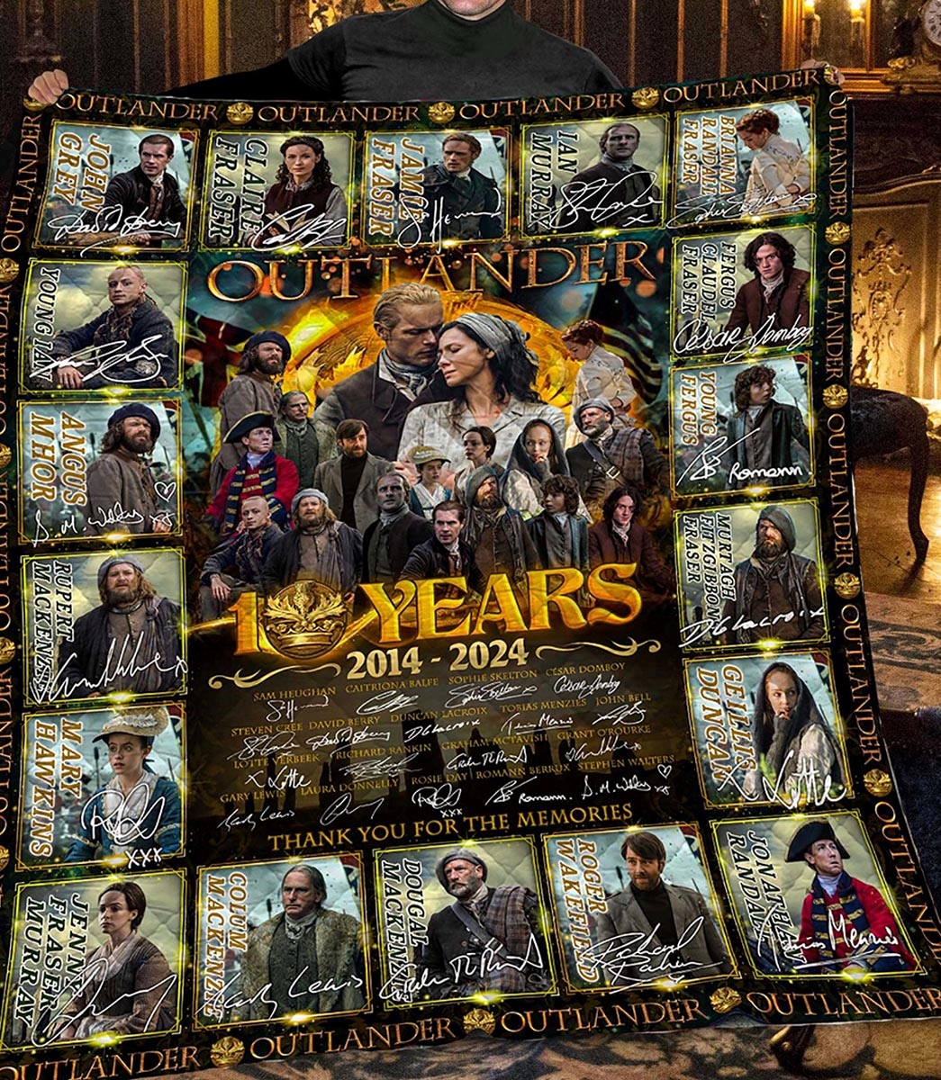 Outlander 10 Years 2014 2024 Thank You For The Memories Quilt Fleece Blanket