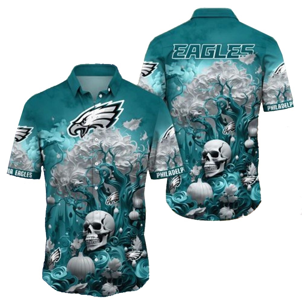 Philadelphia Eagles Skull Pumpkin Halloween Hawaiian Shirt